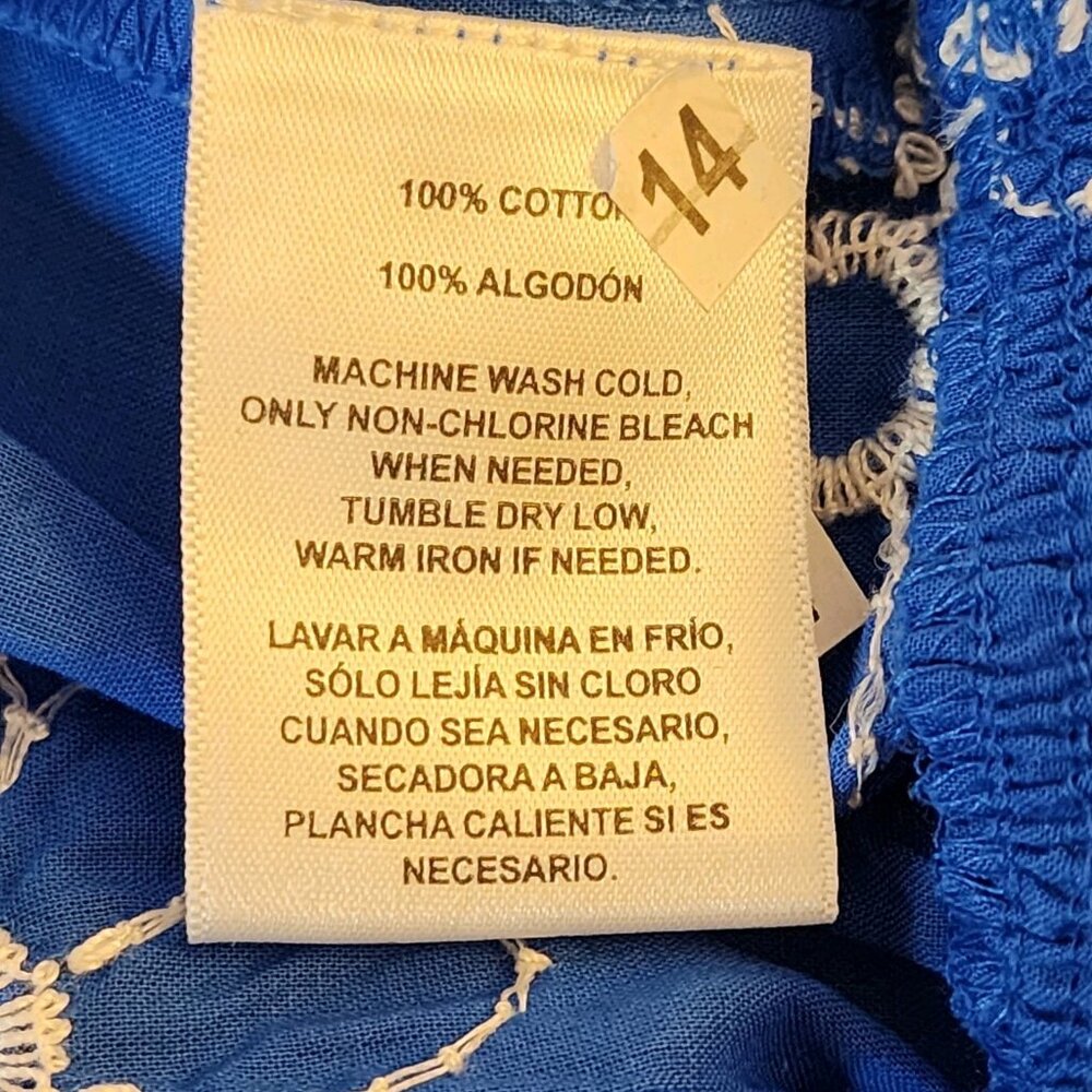 Calligraphie Women's Blouse Embroidered V-neck Button Down Blue White Size Large - Picture 14 of 15